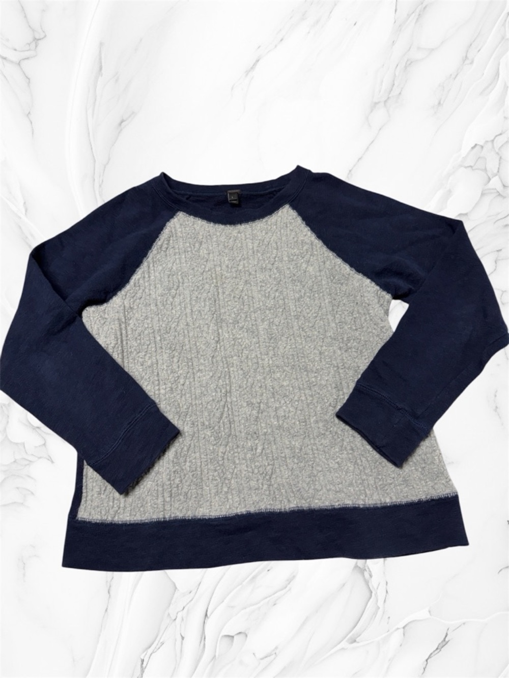 J. Crew Navy and Light Gray Raglan Crewneck Sweater